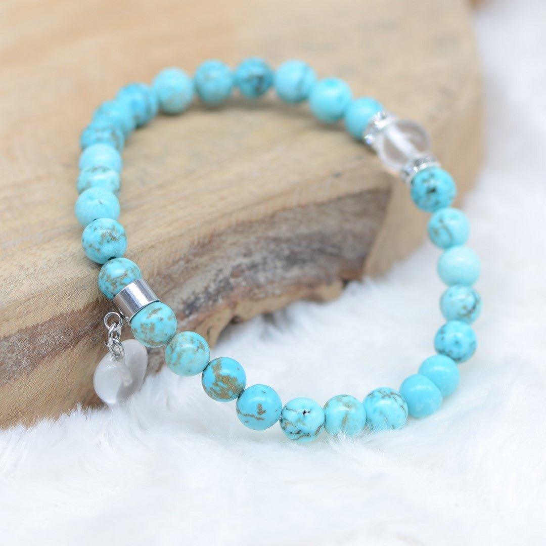 Bracelet "Positif" en Turquoise (Coeur en Quartz) - lespierresdubienetre