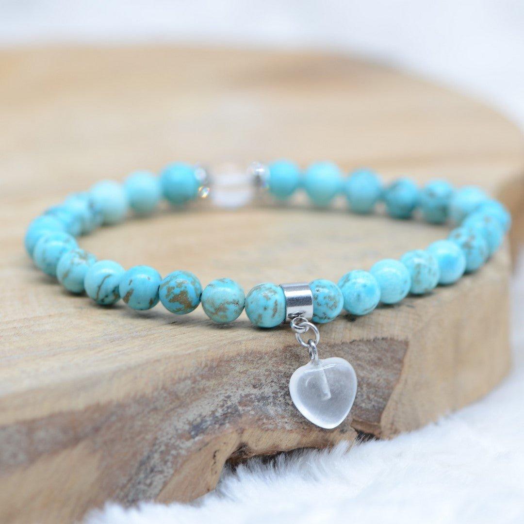Bracelet "Positif" en Turquoise (Coeur en Quartz) - lespierresdubienetre