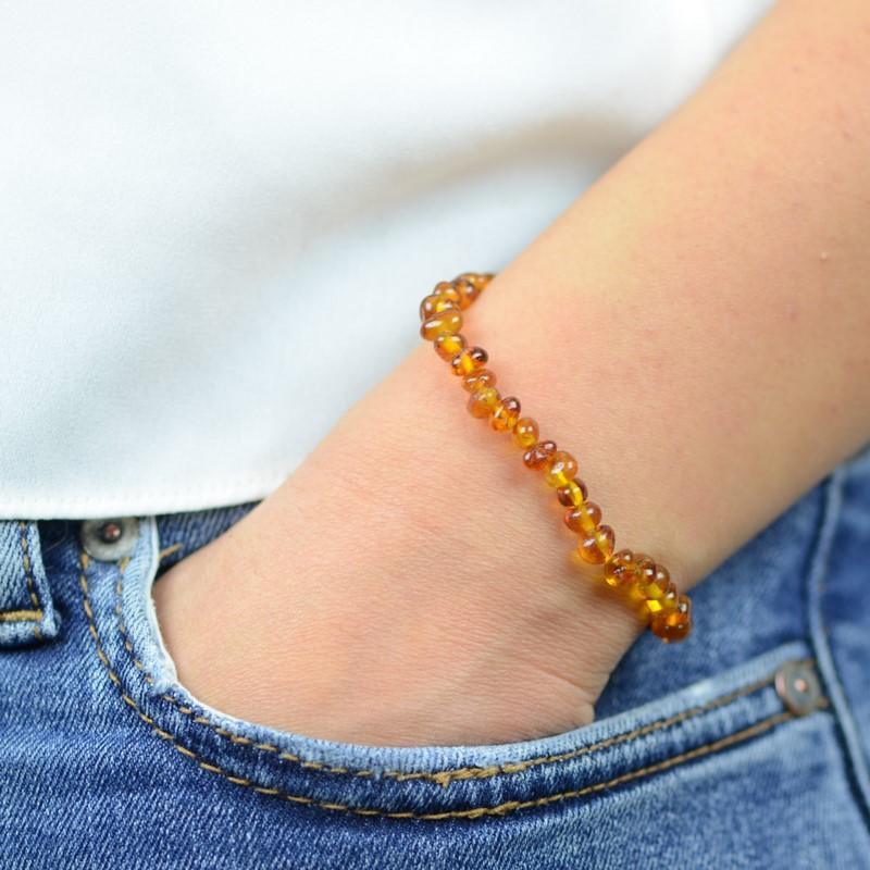 Bracelet "Renforcement" en Ambre Cognac Roulé - lespierresdubienetre