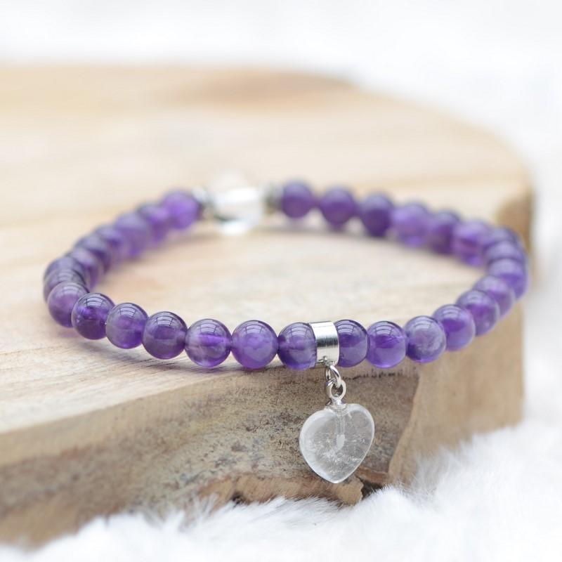 Bracelet "Sagesse" en Améthyste (Cœur en Quartz) - lespierresdubienetre