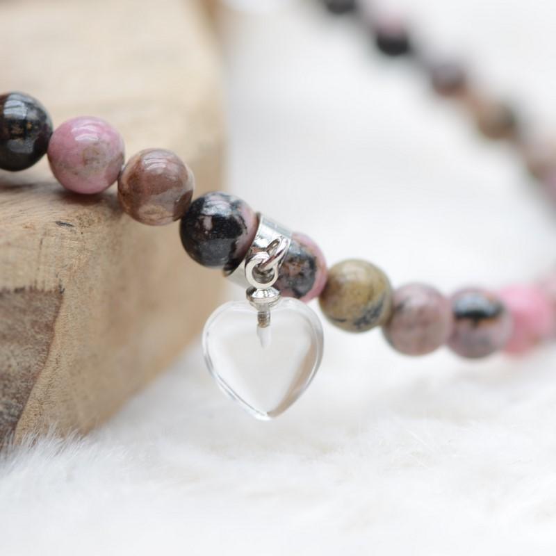 Bracelet "Soin" en Rhodonite (Cœur en Quartz) - lespierresdubienetre