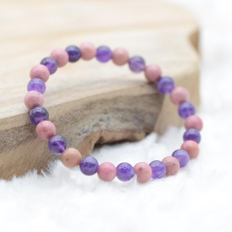 Bracelet "Soin et Sagesse" Mix en Améthyste et Rhodonite - lespierresdubienetre