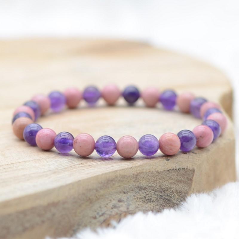 Bracelet "Soin et Sagesse" Mix en Améthyste et Rhodonite - lespierresdubienetre