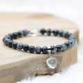 Bracelet "Spontanéité" en Obsidienne Neige (Coeur et Quartz)