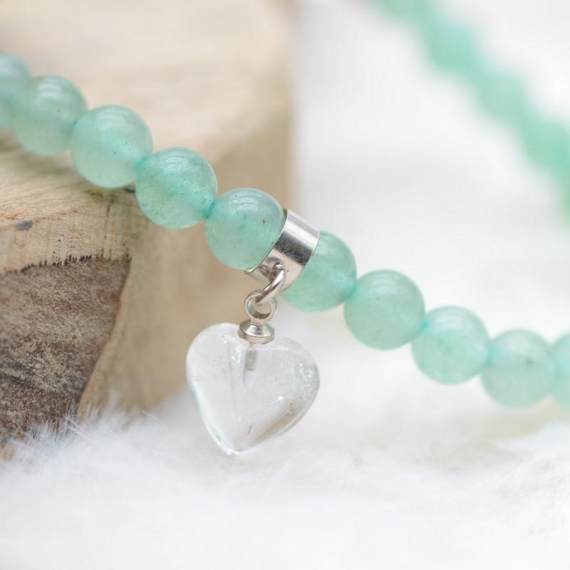 Bracelet "Tranquillité" en Aventurine (Coeur en Quartz) - lespierresdubienetre