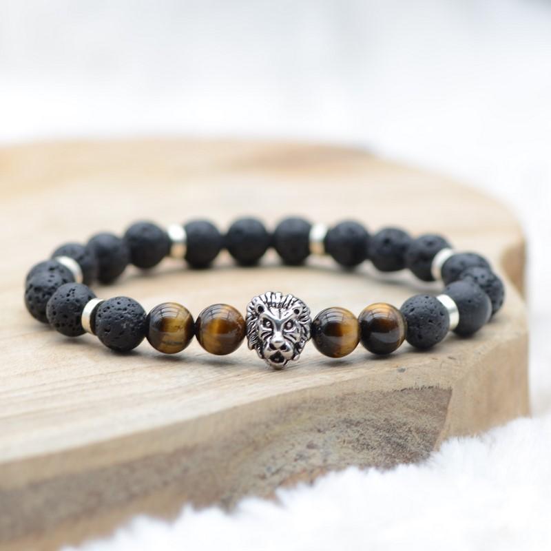 Bracelet Vipponah "Confiance du Lion" en Pierre de Lave et Œil de Tigre - lespierresdubienetre