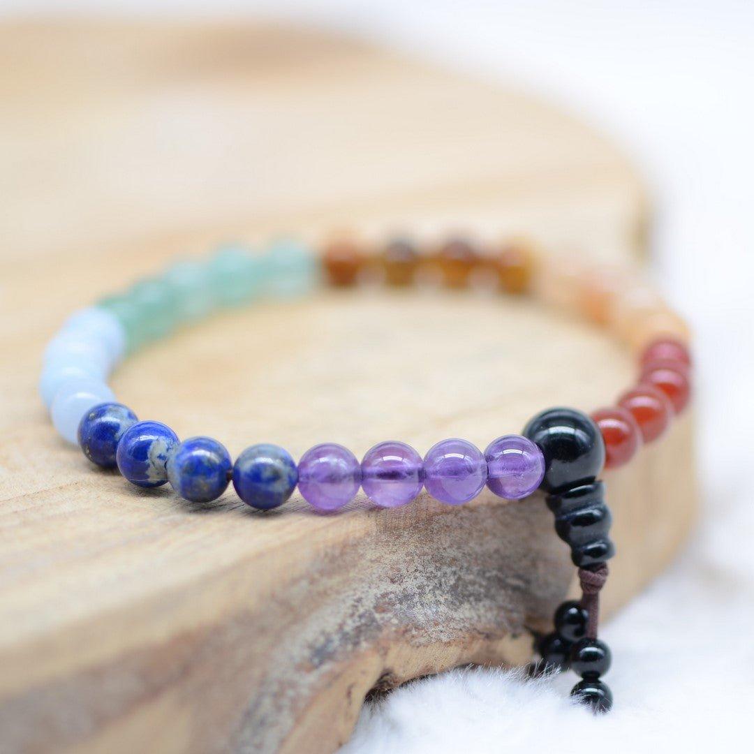 Bracelet "Volonté des 7 Chakras" Japa Mâla - lespierresdubienetre