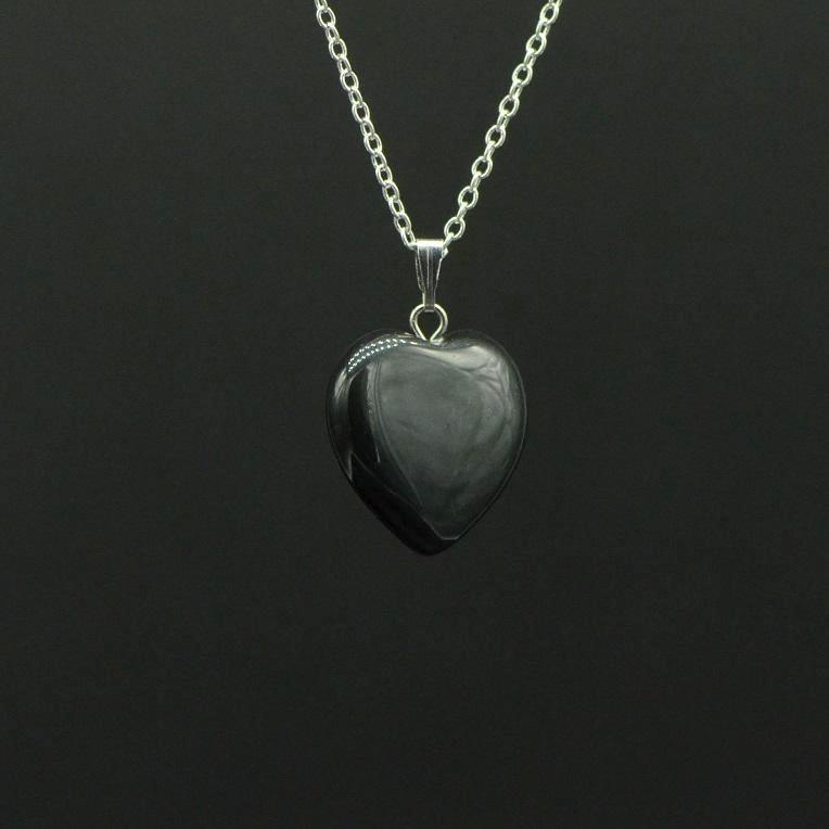 Pendentif "Bouclier" en Obsidienne Oeil céleste coeur 2 cm - lespierresdubienetre
