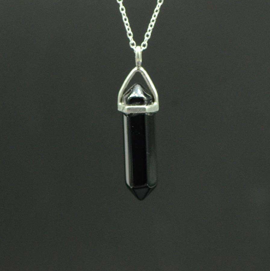 Pendentif "Force Mentale" Pointe en Agate Noire - lespierresdubienetre